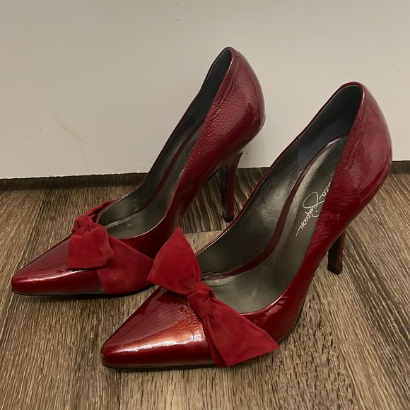Jessica Simpson Shoes - Jessica Simpson Dark Red Heels with Suede Bow